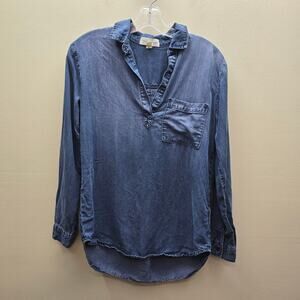 Cloth & Stone Anthropologie Tencel Chambray Blouse Shirt Top Blue Size Small